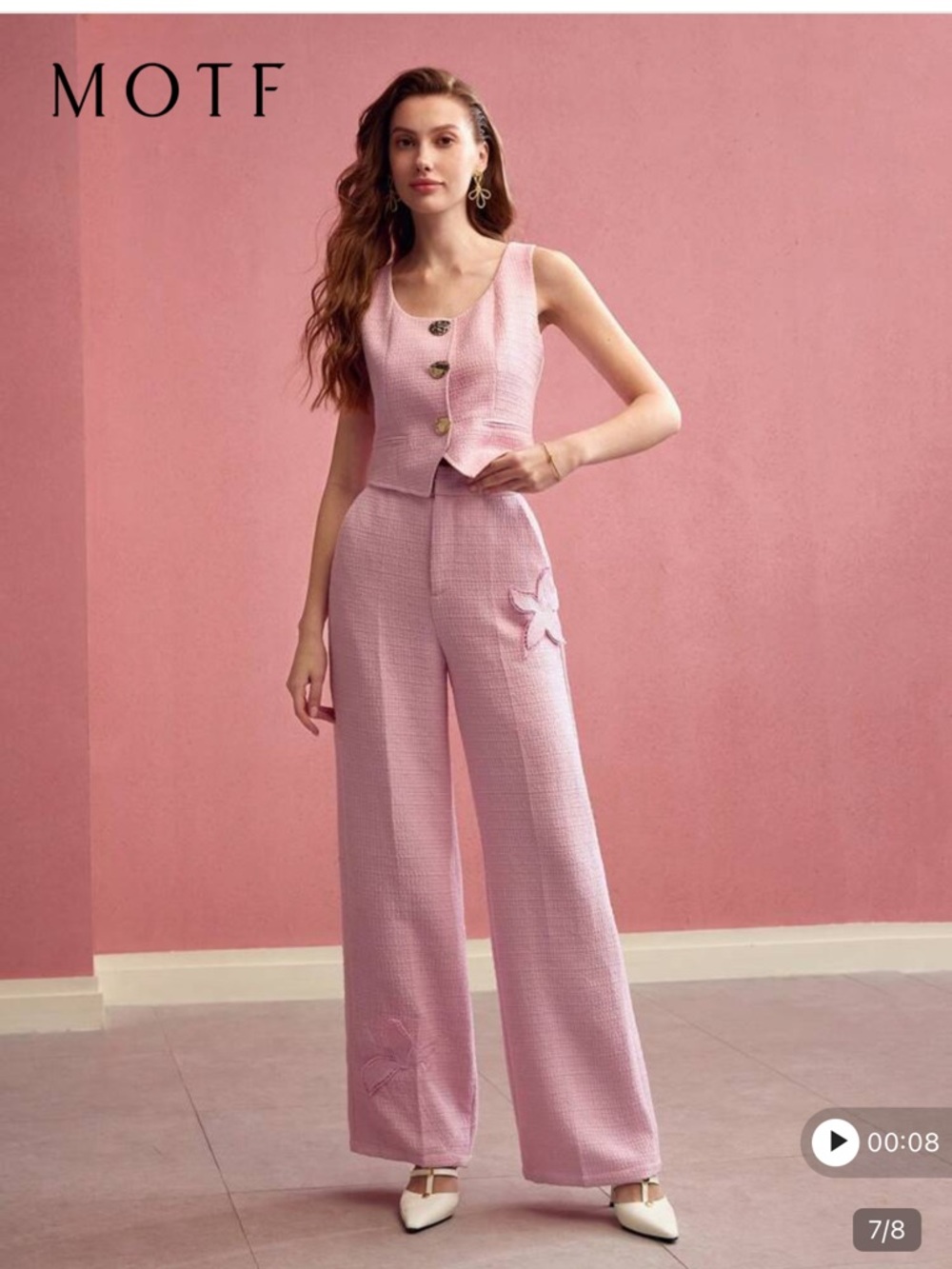 MOTF Pink Tweed Wide-Leg Feminine Pants - Picture 7 of 17